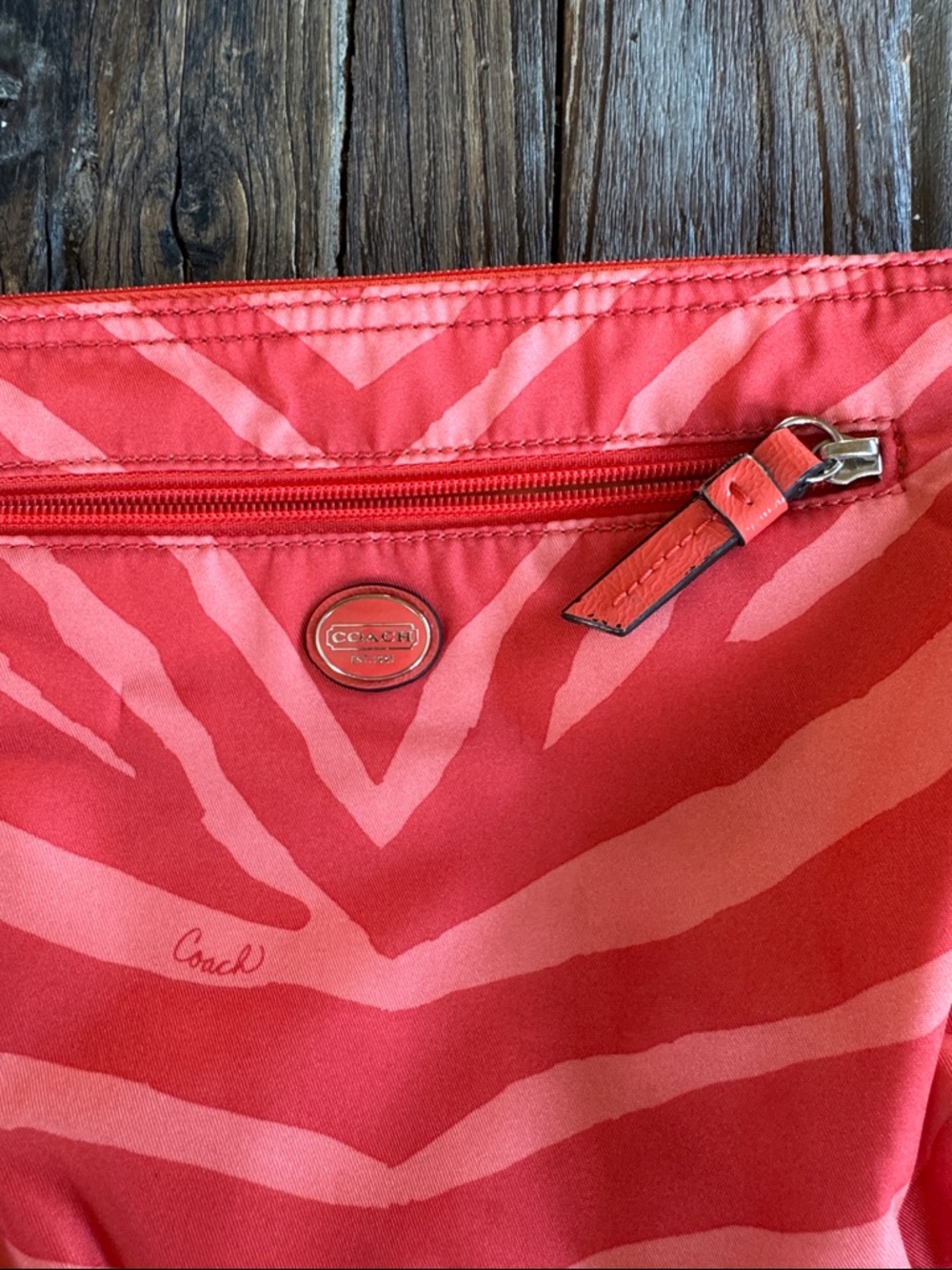 Coach hot orange zebra print nylon clutch, makeup bag, tote organizer - Picture 4 of 12